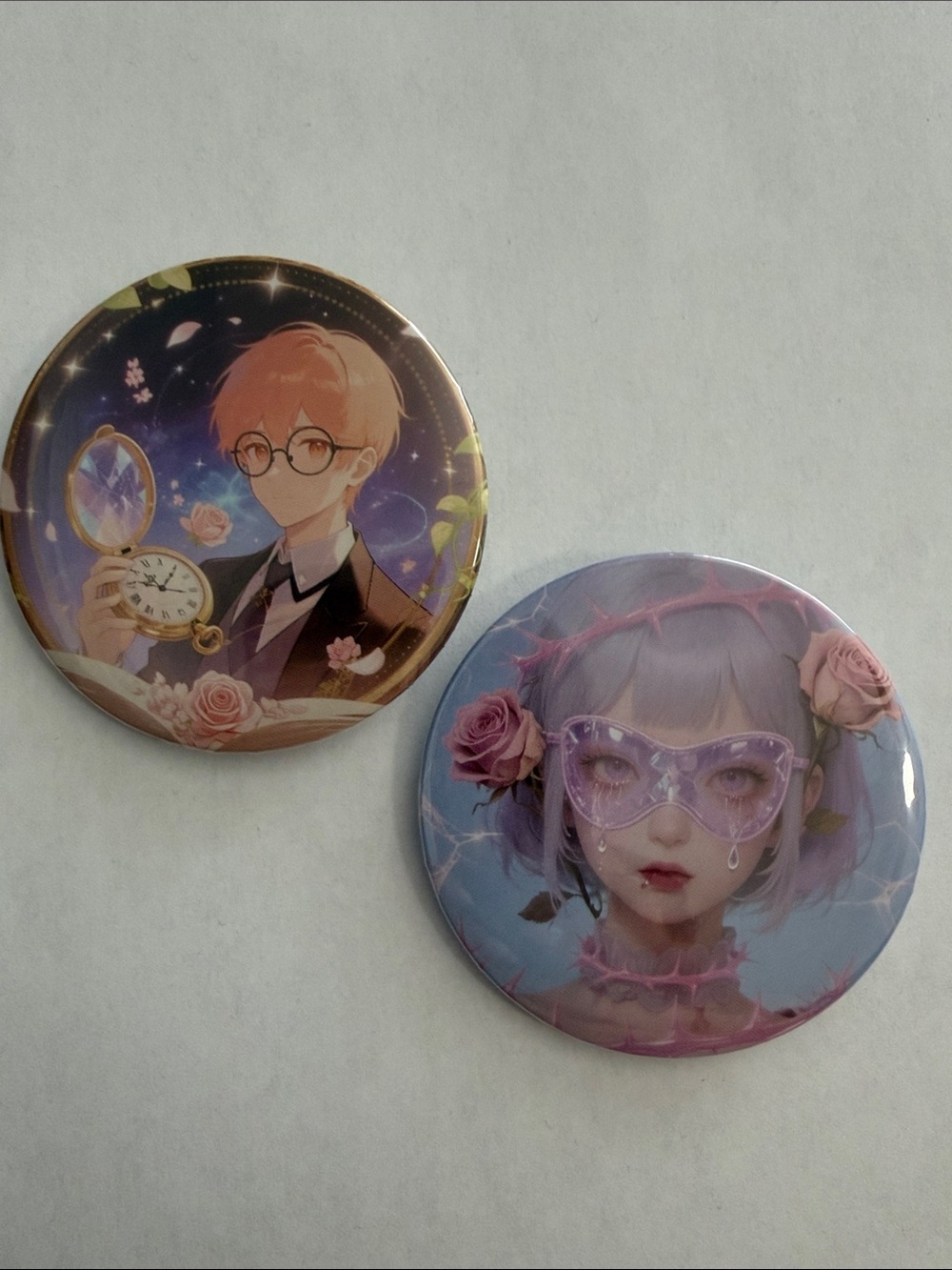 Anime Art Button Pin Set - Lavender & Peach Portraits
